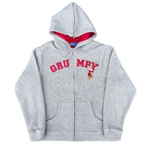 Grumpy Hoodie Adults M Gray Fleece Disney Full Zip Stitched Satin Split Hood